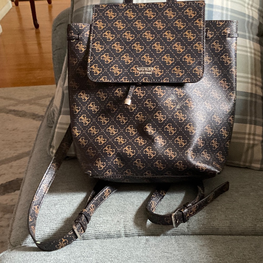 Guess Brown and Tan Monogram Backpack